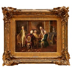Antique August Hermann Knoop (1856-1919), Giltwood Framed Oil on Canvas - Card Players