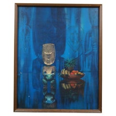 August Holland Mid Century Modern Pearl of Wisdom Tiki Man Fruit Lithograph 31"