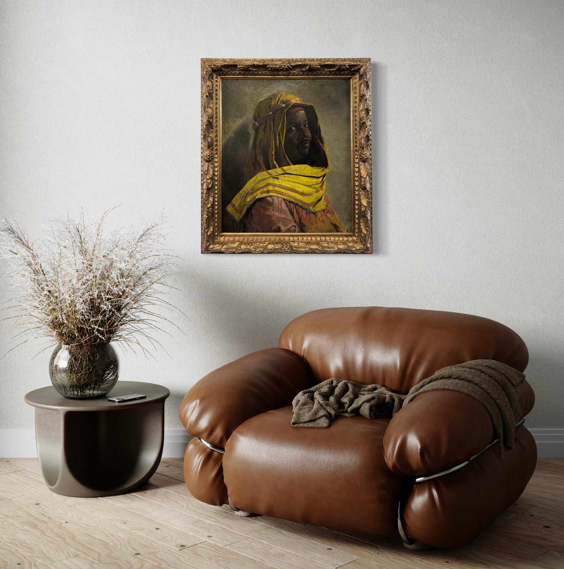 “Portrait of a North African Man, 1872” Orientalist Portrait Black Model 19th C. For Sale 4