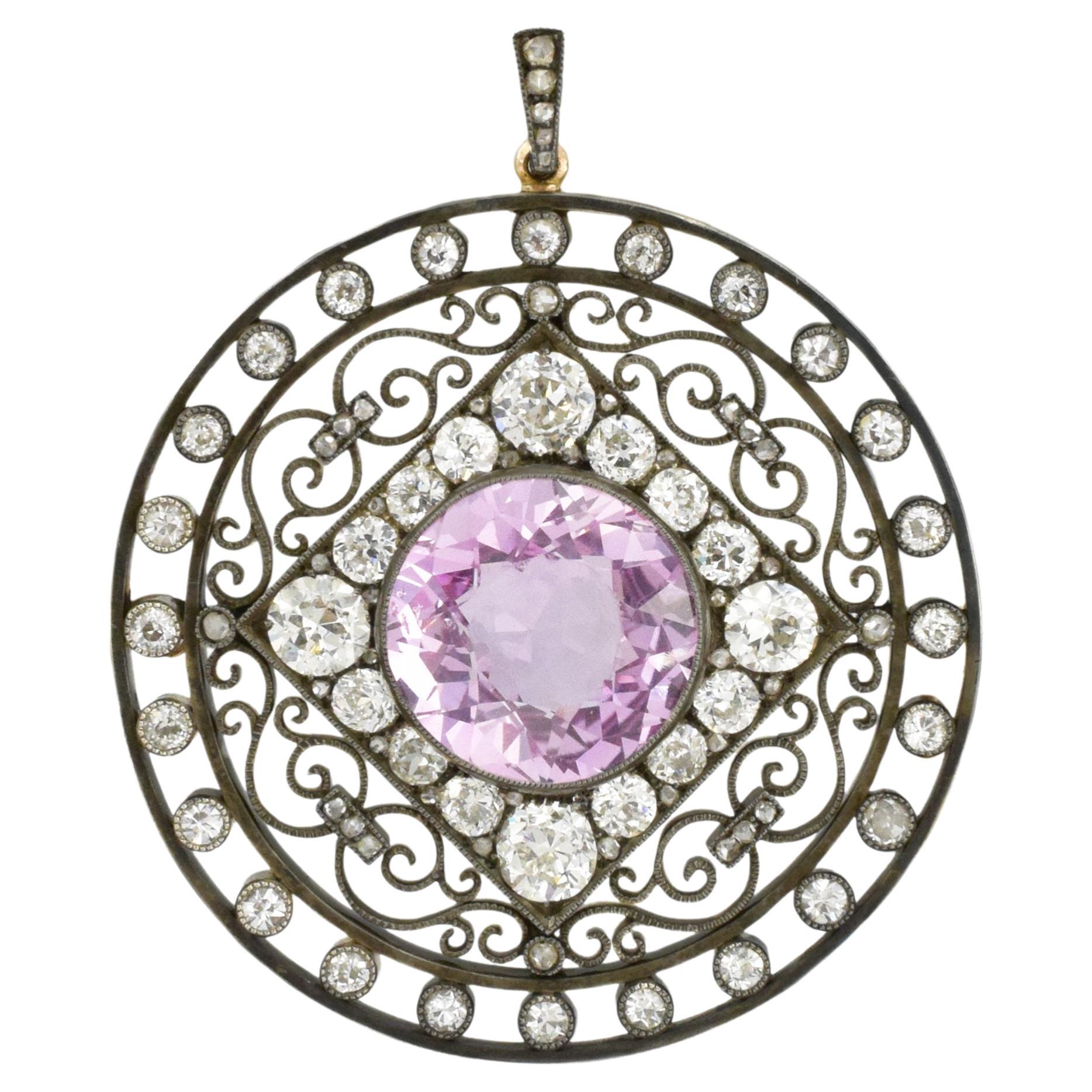 August Holmström for Fabergé; Antique Pink Sapphire and Diamond Brooch For Sale