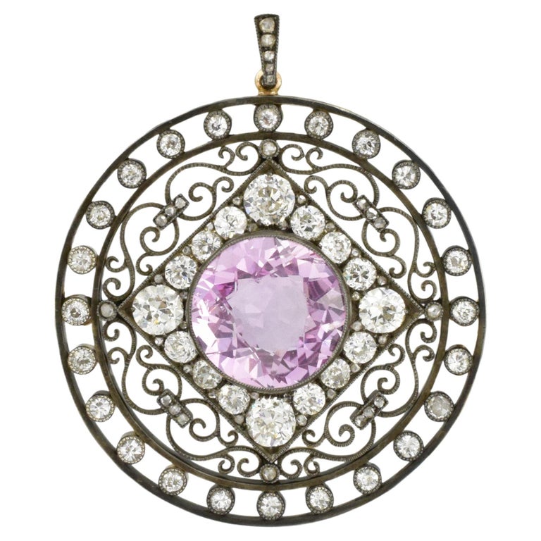 August Holmström for Fabergé; Antique Pink Sapphire and Diamond Brooch For Sale