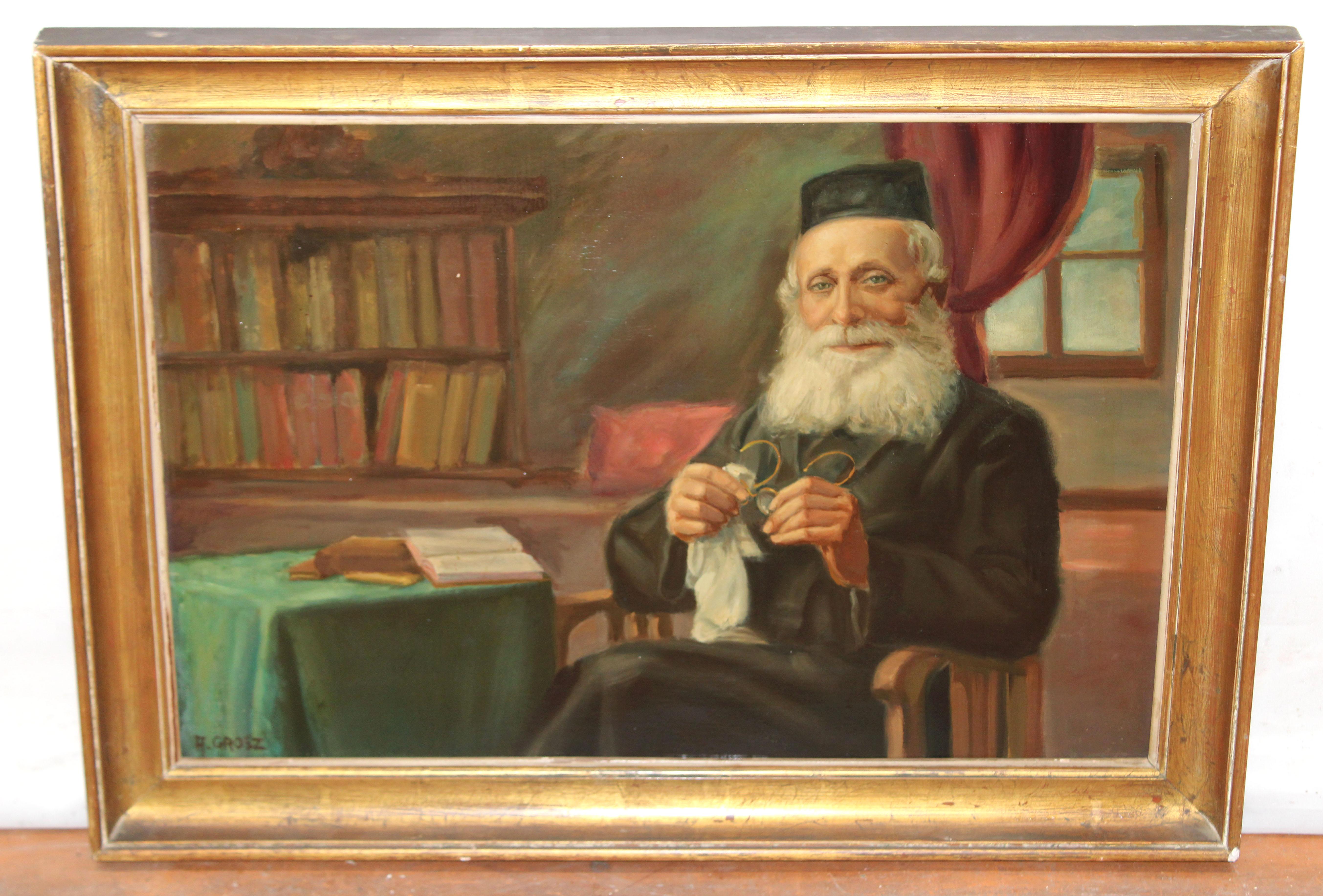 Óleo sobre lienzo - Retrato de un Rabino – Painting von August Ignatz Grosz (1847-1917) 