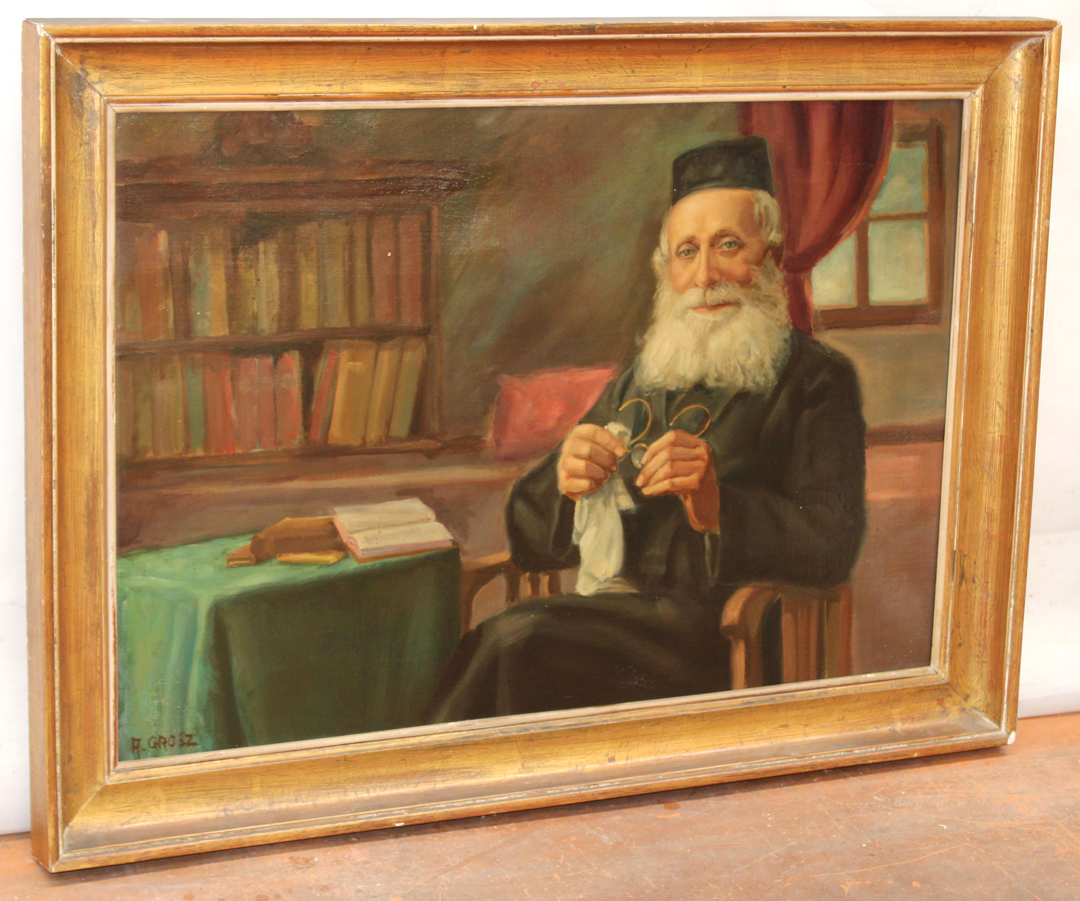 Óleo sobre lienzo - Retrato de un Rabino (Alte Meister), Painting, von August Ignatz Grosz (1847-1917) 
