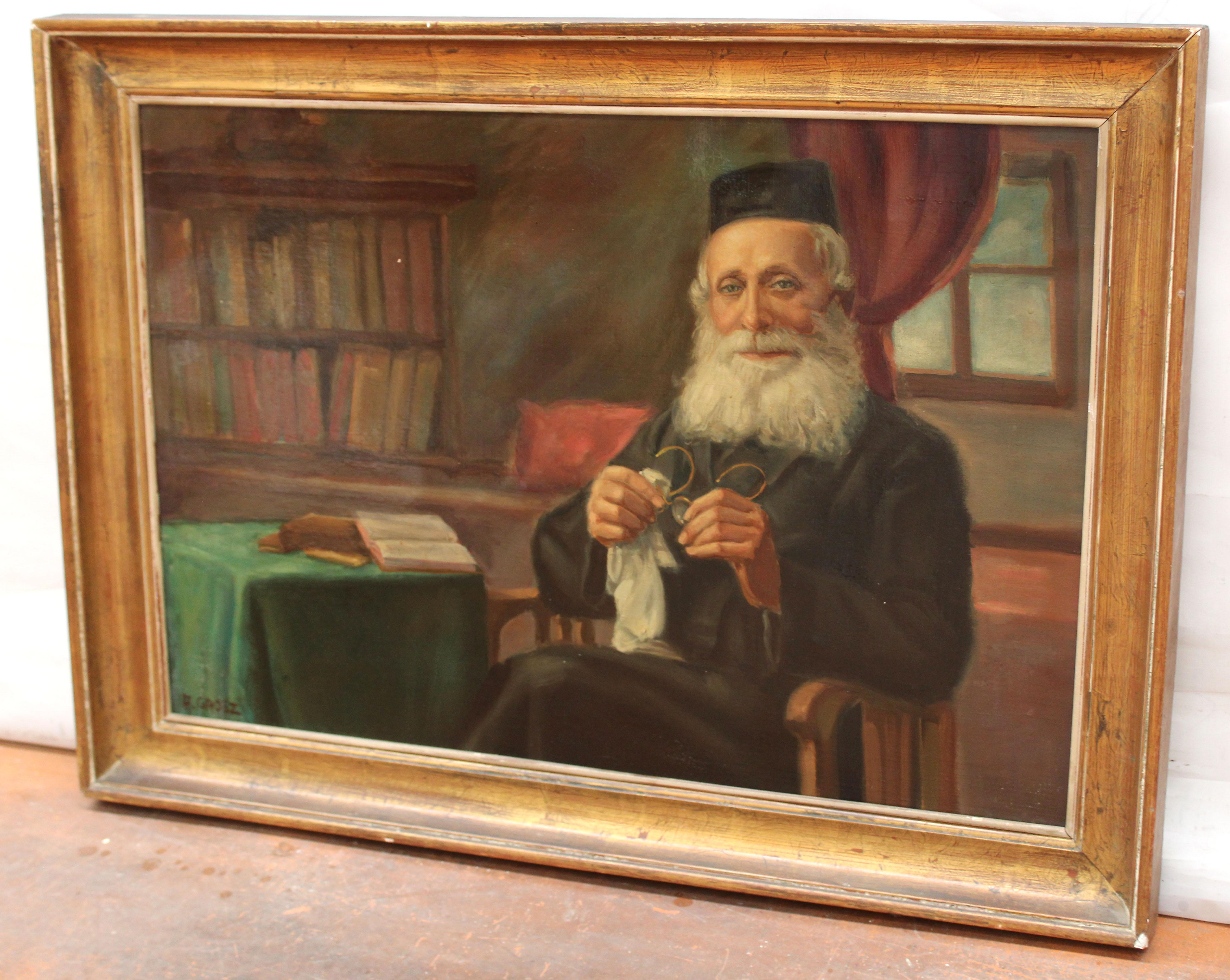 Óleo sobre lienzo - Retrato de un Rabino (Braun), Portrait Painting, von August Ignatz Grosz (1847-1917) 