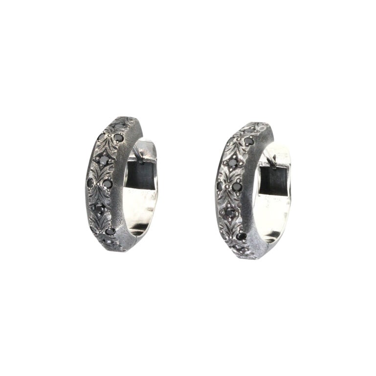 August Large Hoops in Sterling Silver & White Diamonds by Alice Son For Sale
