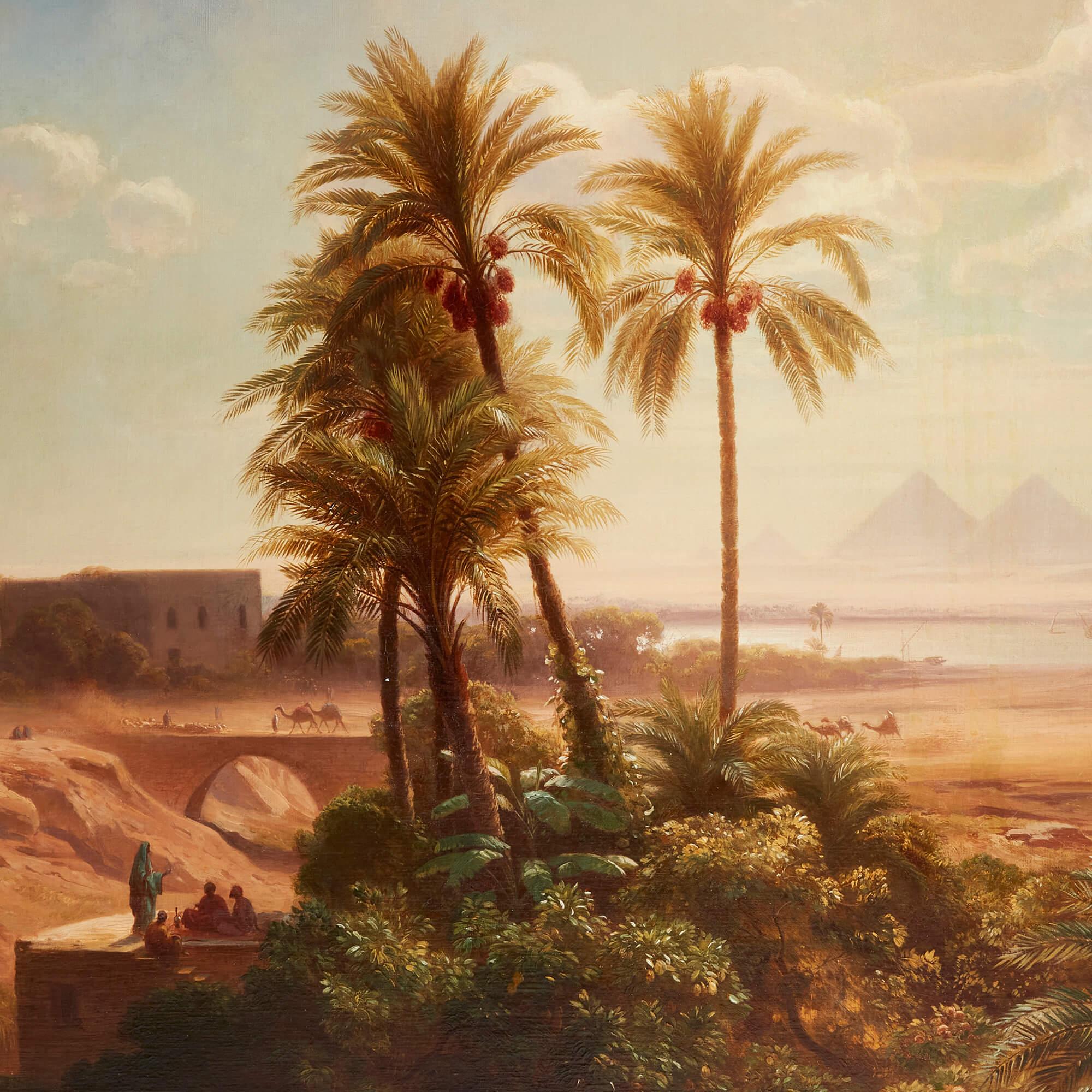 Large Orientalist Painting of an Egyptian Landscape by Löffler For Sale 1