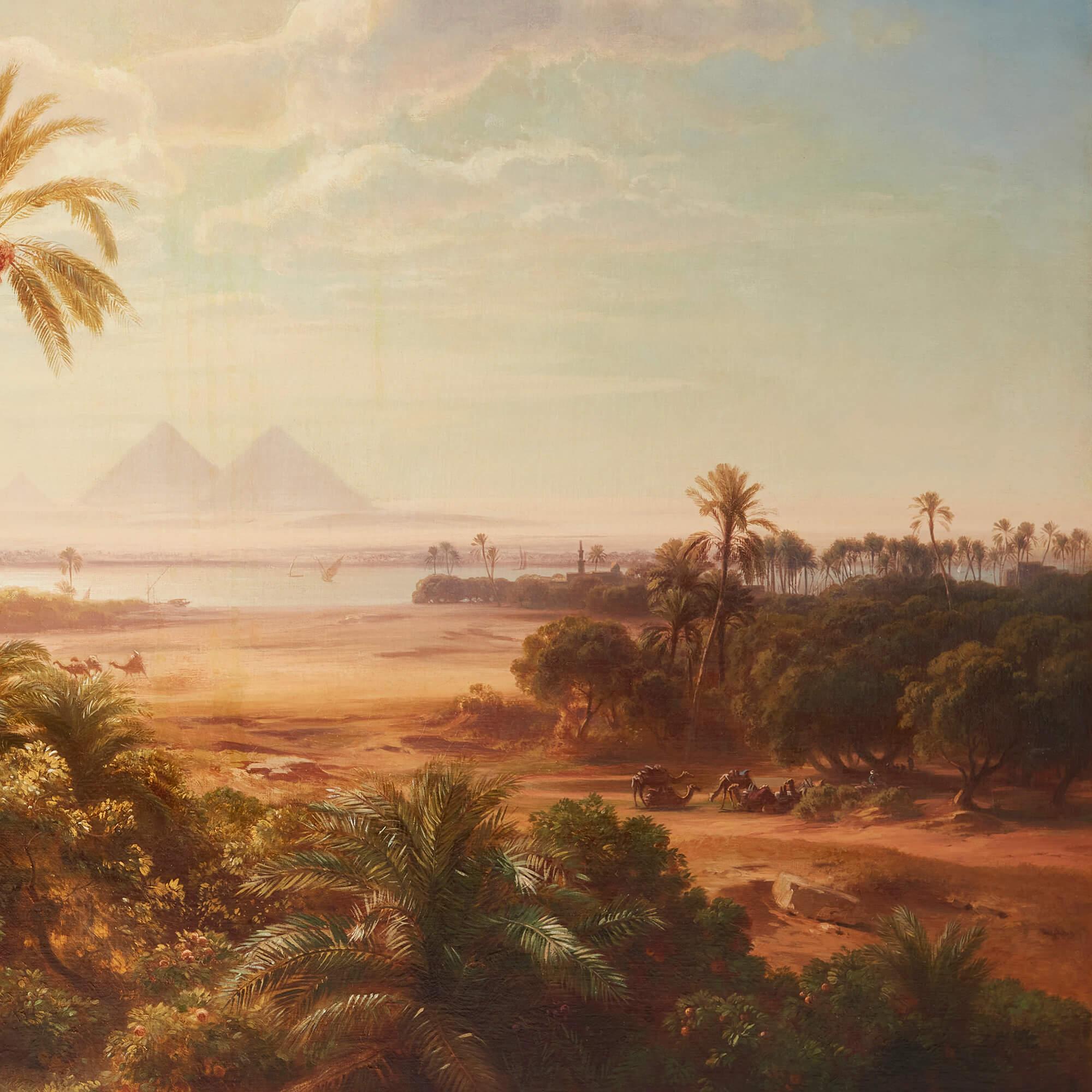 Large Orientalist Painting of an Egyptian Landscape by Löffler For Sale 2