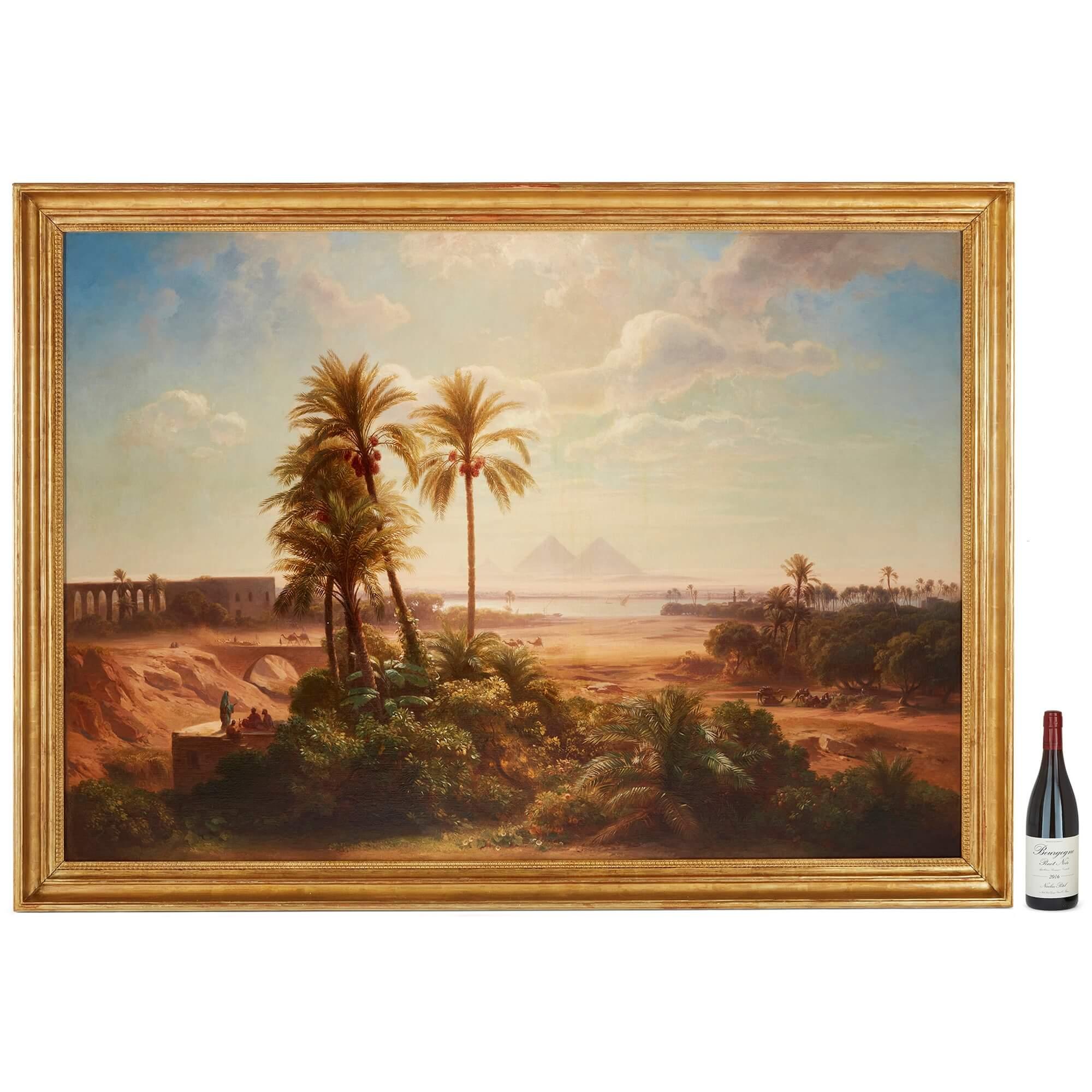 Large Orientalist Painting of an Egyptian Landscape by Löffler For Sale 4