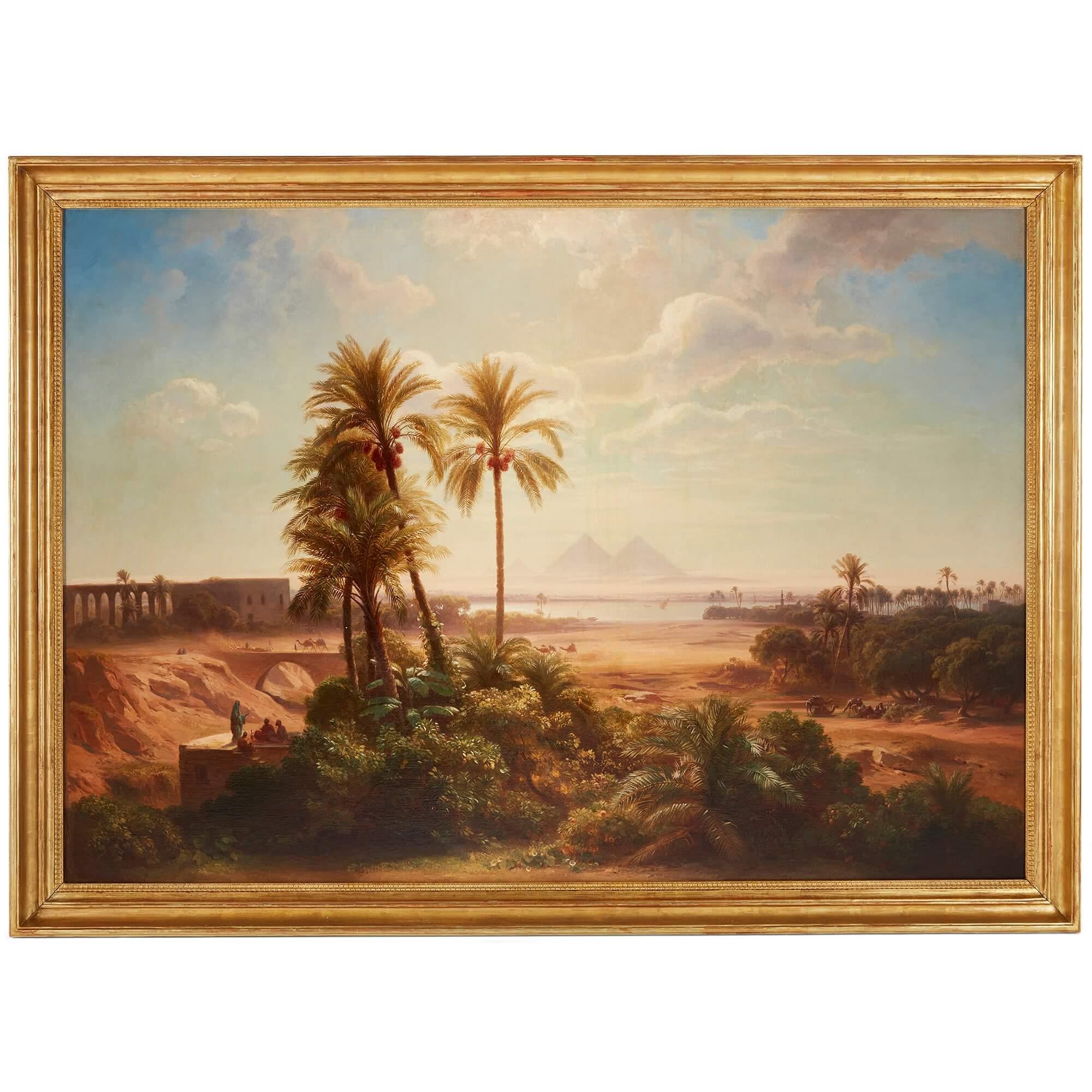 August Löffler  Landscape Painting - Large Orientalist Painting of an Egyptian Landscape by Löffler