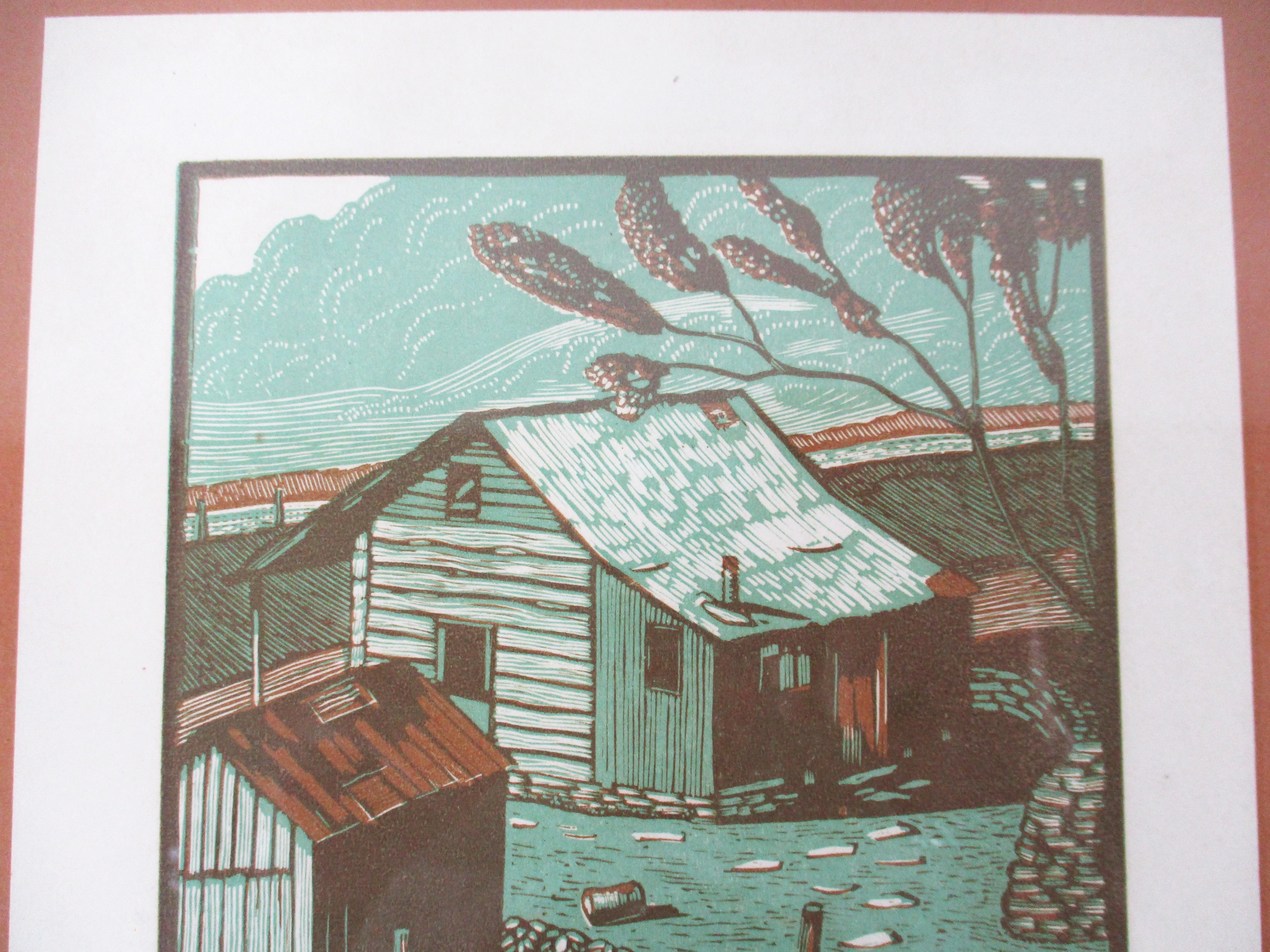 An Arts and Crafts styled wood block or wood cut printed by artist August Mead tiled 