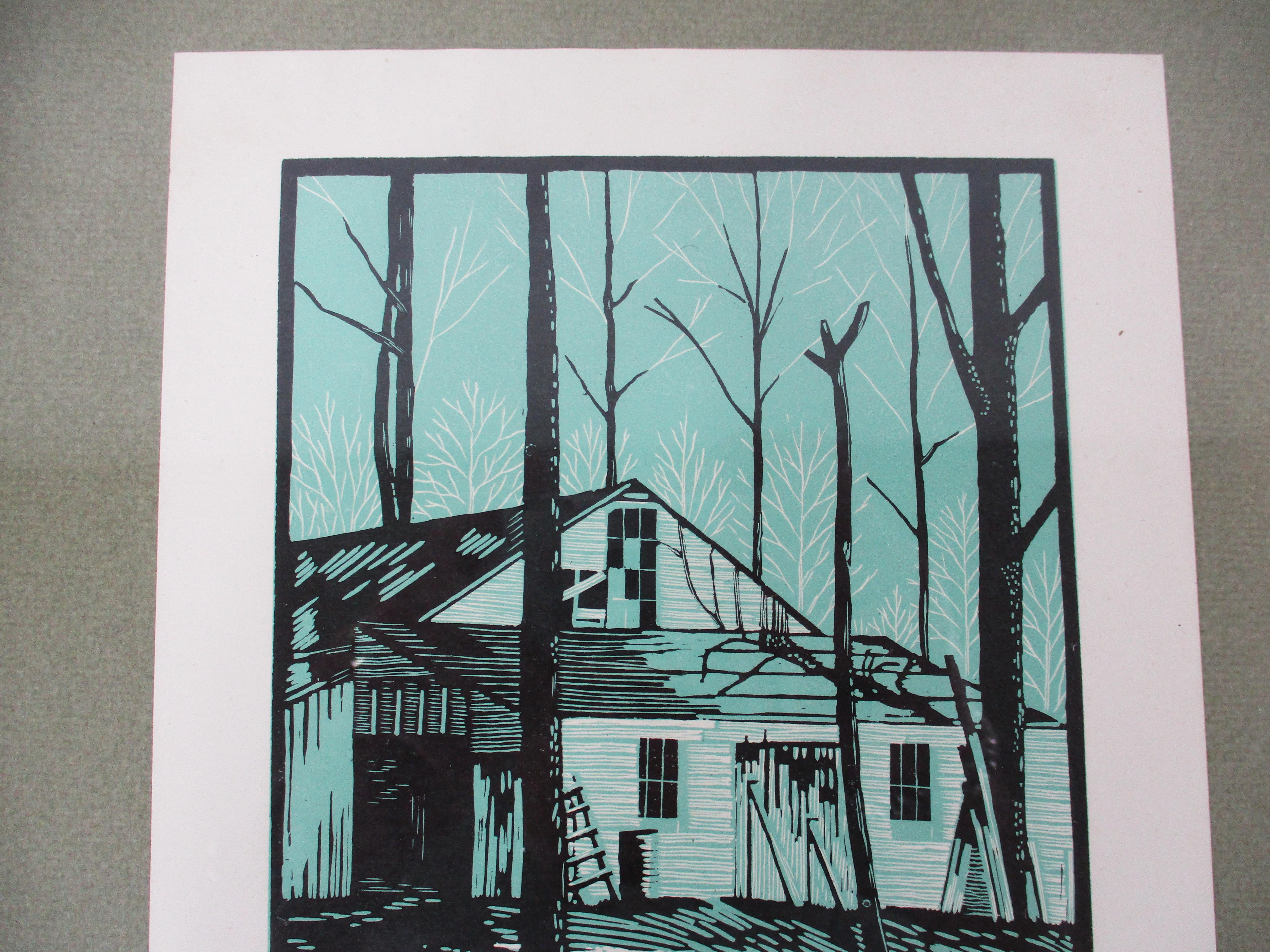 August Mead Arts & Crafts Wood Block Print 