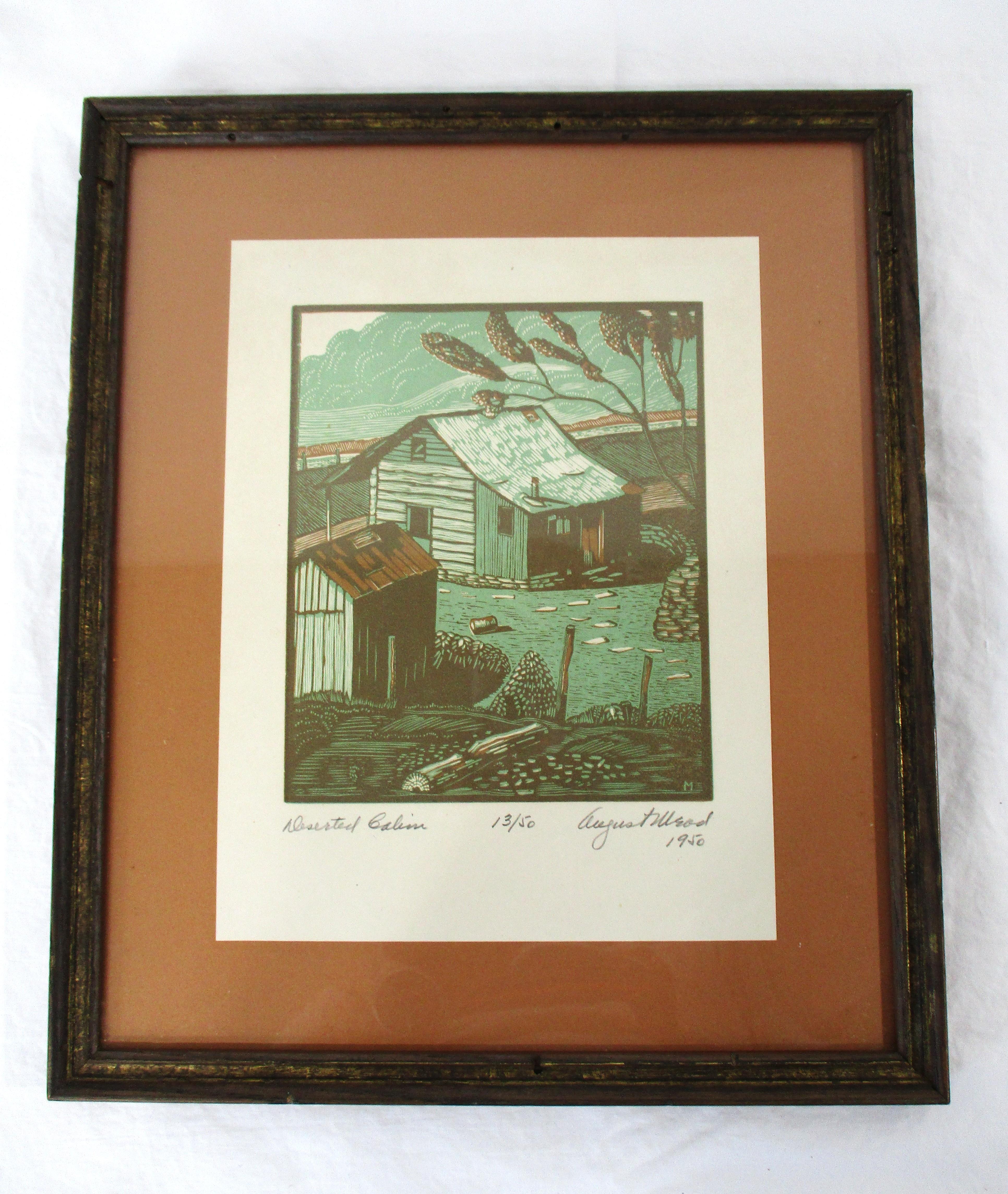 August Mead Arts & Crafts Wood Block Print 