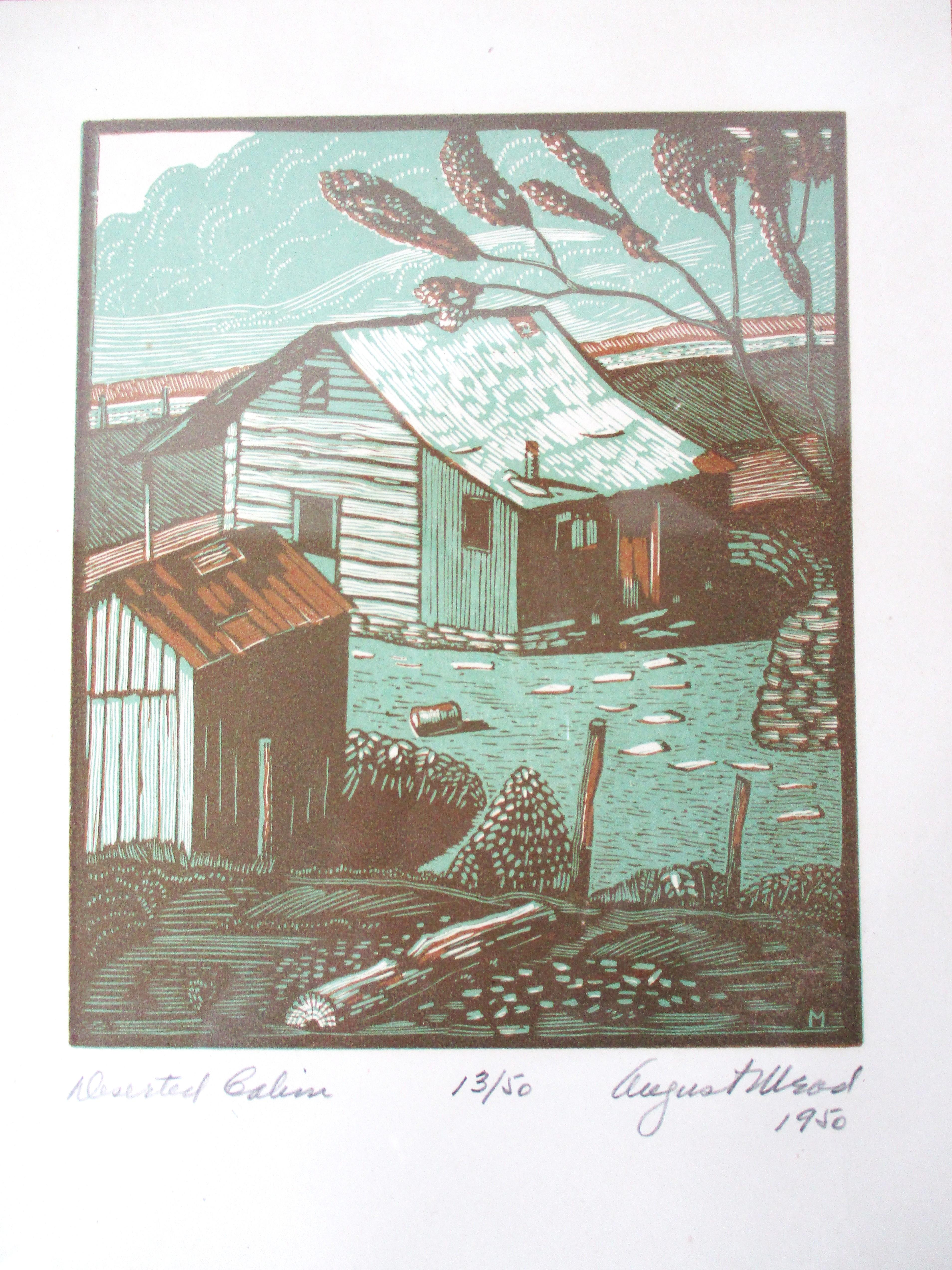 August Mead Arts & Crafts Wood Block Print 