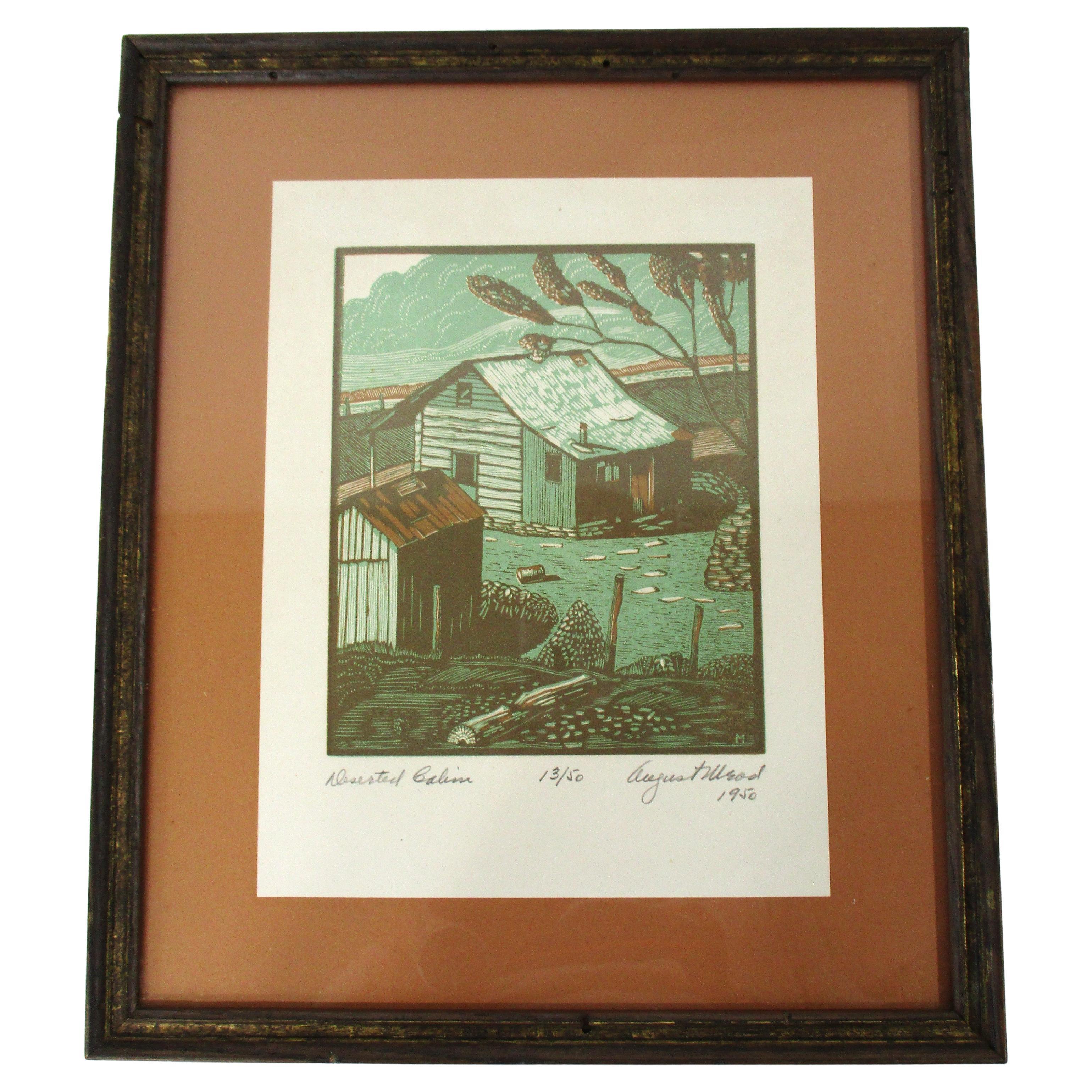 August Mead Arts & Crafts Wood Block Print " Signed and Numbered 29/30 im Angebot