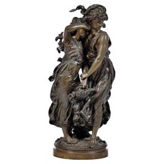August Moreau '1834-1917' "Le Jeunes Filles". French Bronze Sculpture Signed