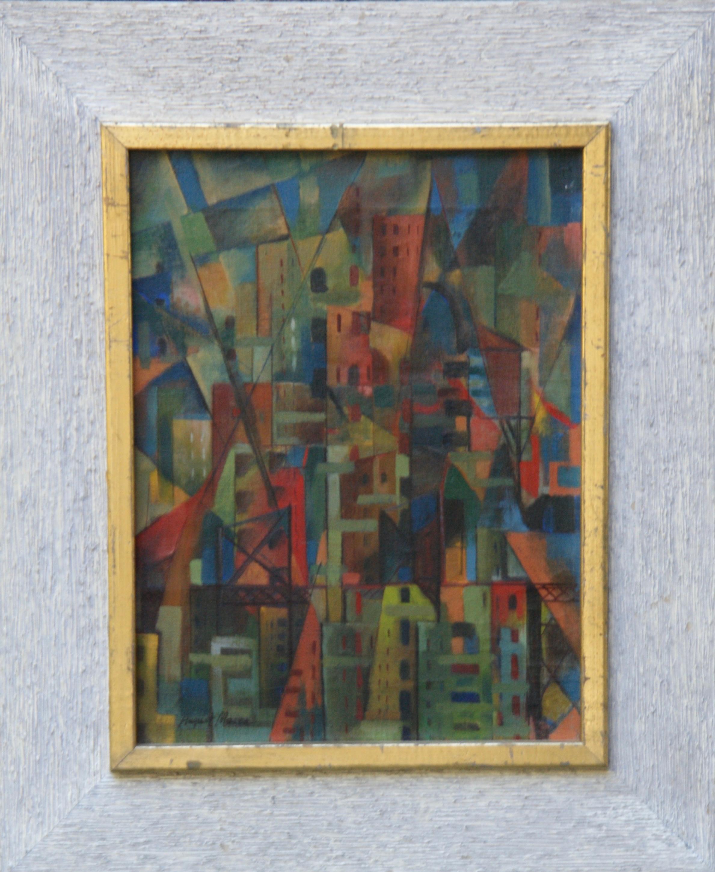 Peinture à l'huile géométrique abstraite américaine WPA, champ de couleur, abstrait, moderne, non objectif - Abstrait Painting par August Mosca
