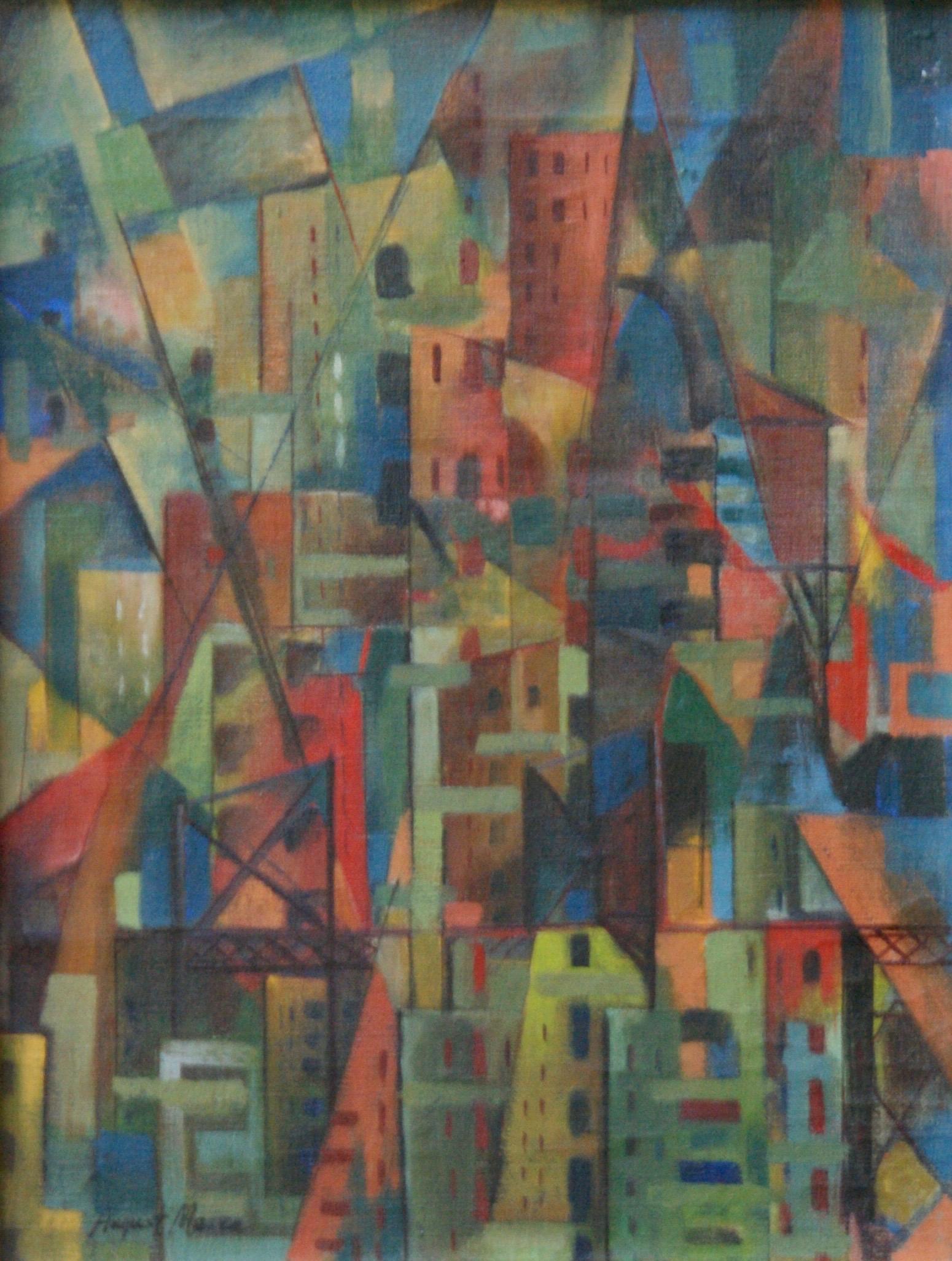 Peinture à l'huile géométrique abstraite américaine WPA, champ de couleur, abstrait, moderne, non objectif - Painting de August Mosca