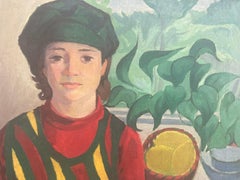 Ragazza con cappello verde (celebre artista di New York - Quadro di metà secolo incorniciato)