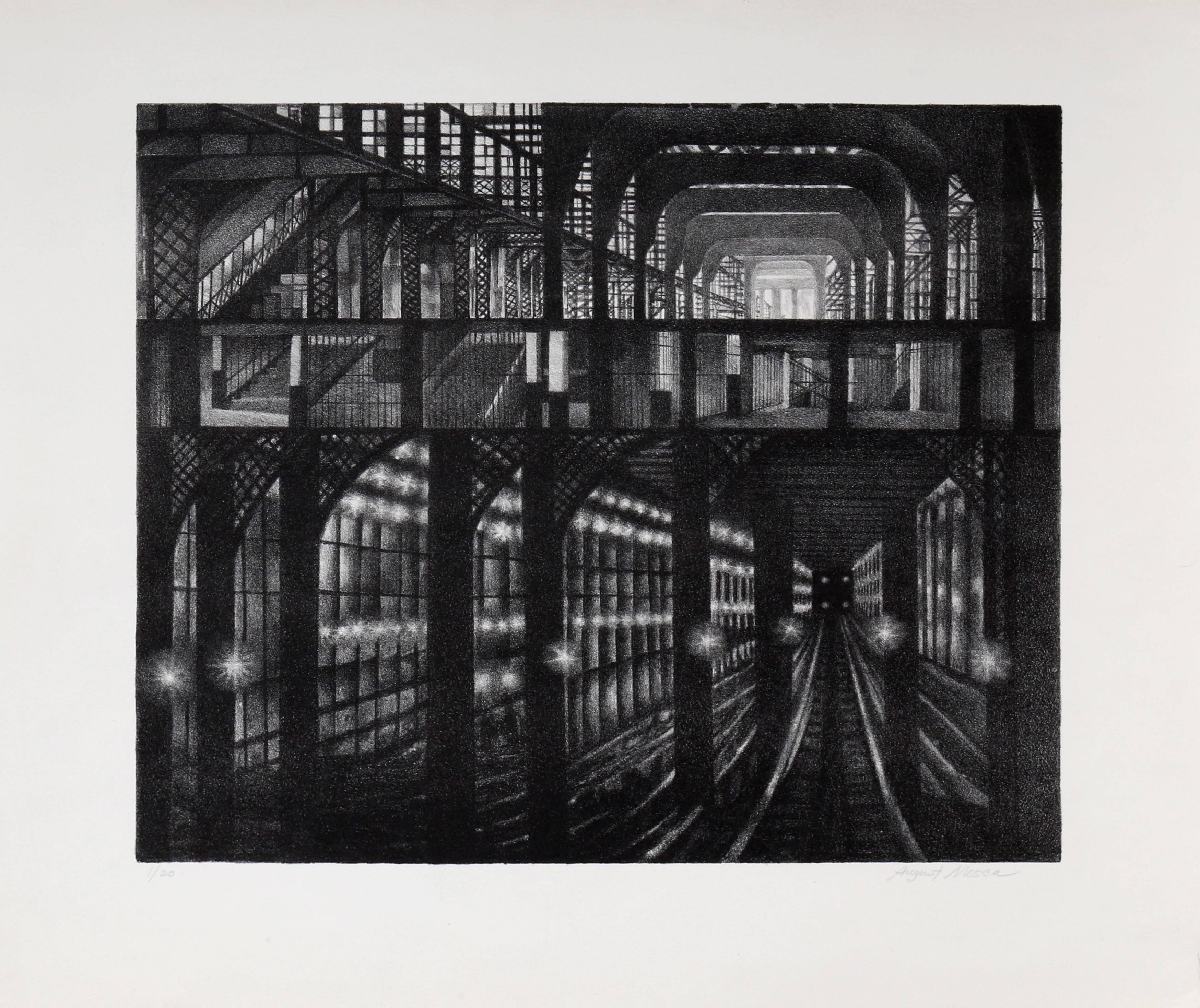 Subway Station, Architectural Etching by August Mosca