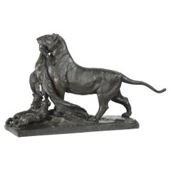 Antique August Nicholas Cain Bronze Sculpture of Lioness