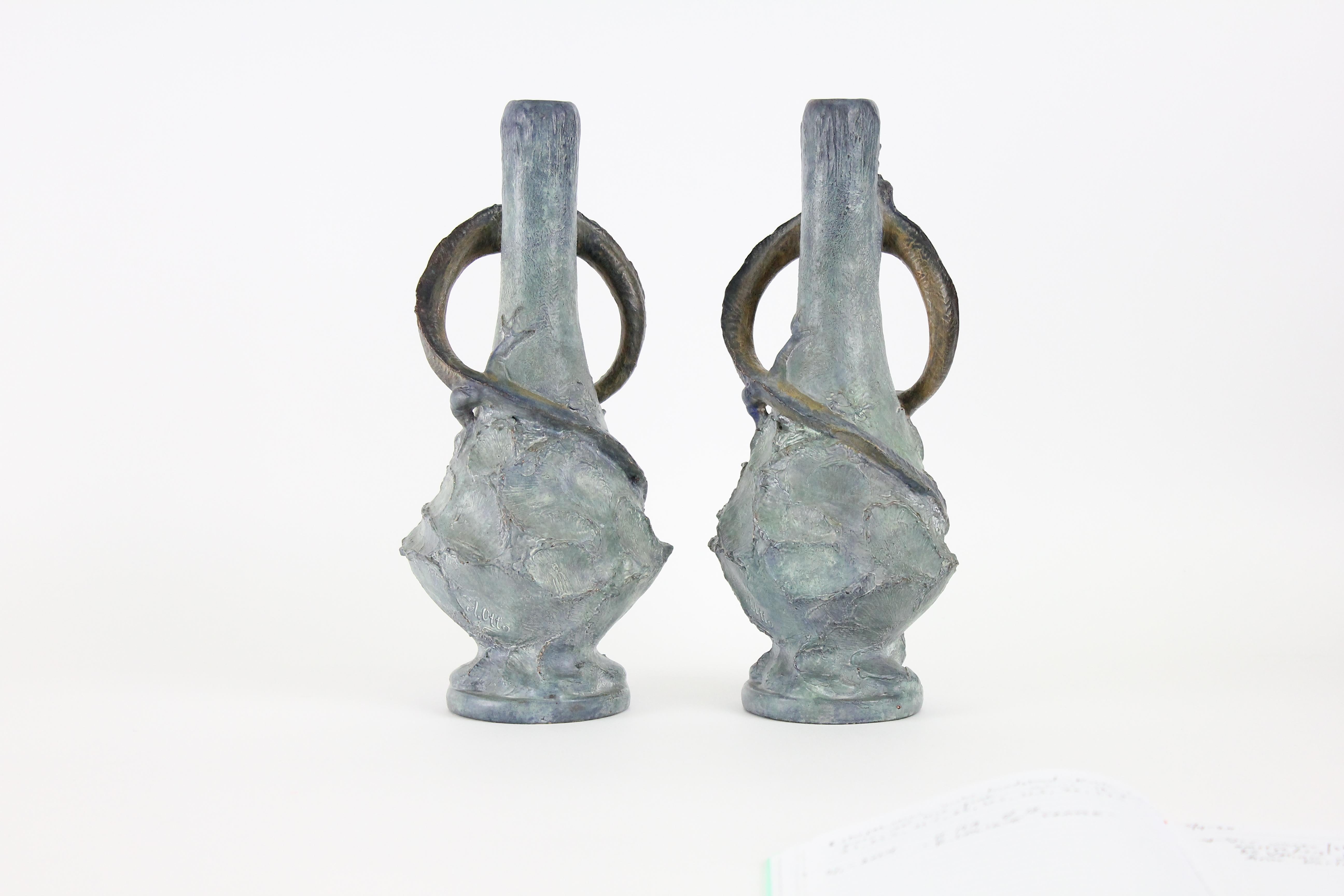 August Otto for Johann Maresch, a Pair of Jugend Vases, ca 1900. In Good Condition For Sale In Skanninge, SE
