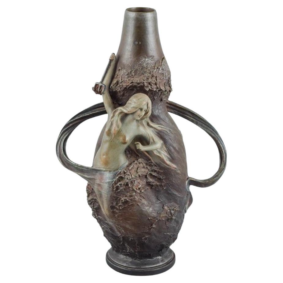 August Otto for Johann Maresch, Large Art Nouveau Bohemian Terracotta Vase For Sale