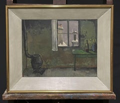 Parisian Interior Attic Room Mid 20th Century French Signed Oil, Rooftop Views