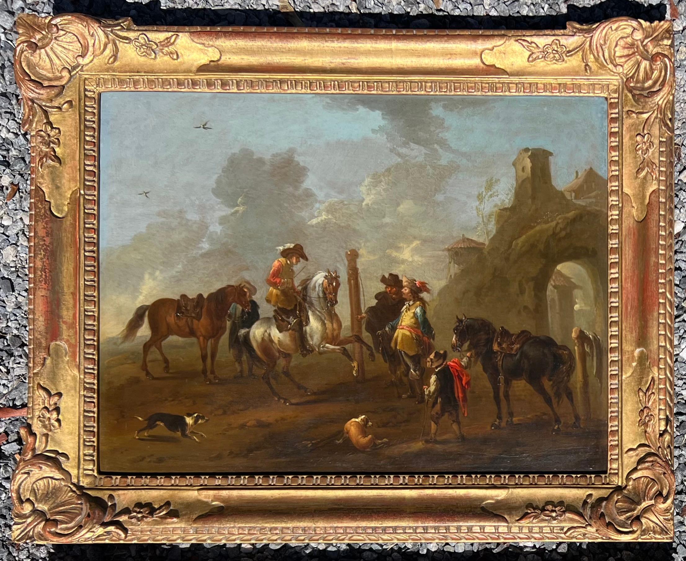 Una elegante fiesta Hawking, un par de cuadros - Painting Antiguos maestros de August Querfurt