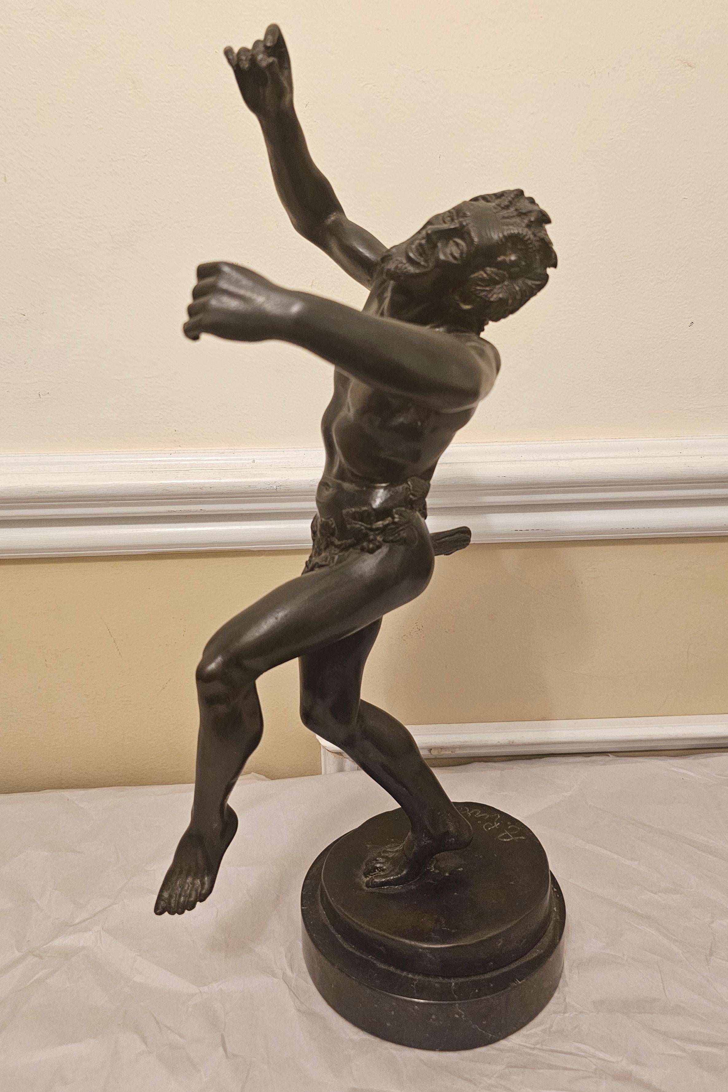Greco Roman Augusto Rivalta (Italian 1838 - 1925) Satyr Dancing, Bronze Sculpture For Sale