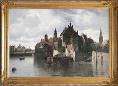 19th Century landscape oil painting of Kiel harbour, Germany