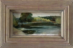 Antique Augusta Wells - River landscape painting by Victorian Female Pre-Raphaelite