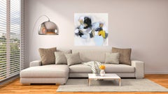 La Ponche, Large Square Abstract Oil on Canvas Painting with Gold Accents