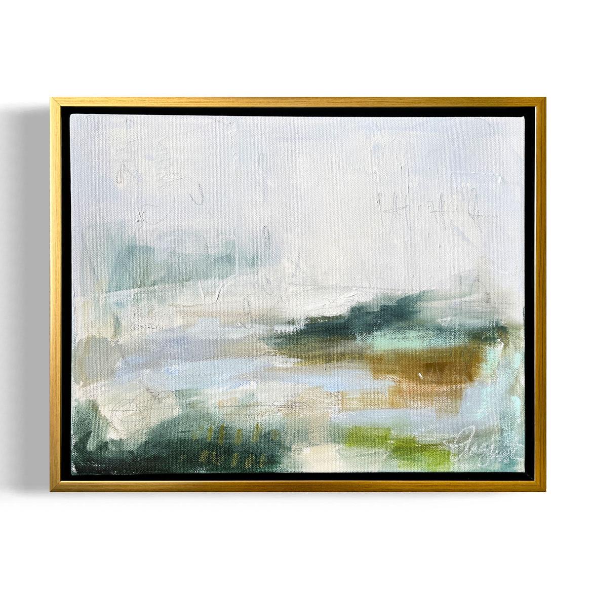 Augusta Wilson Landscape Painting - "Lake No. 2", framed abstract oil painting on canvas