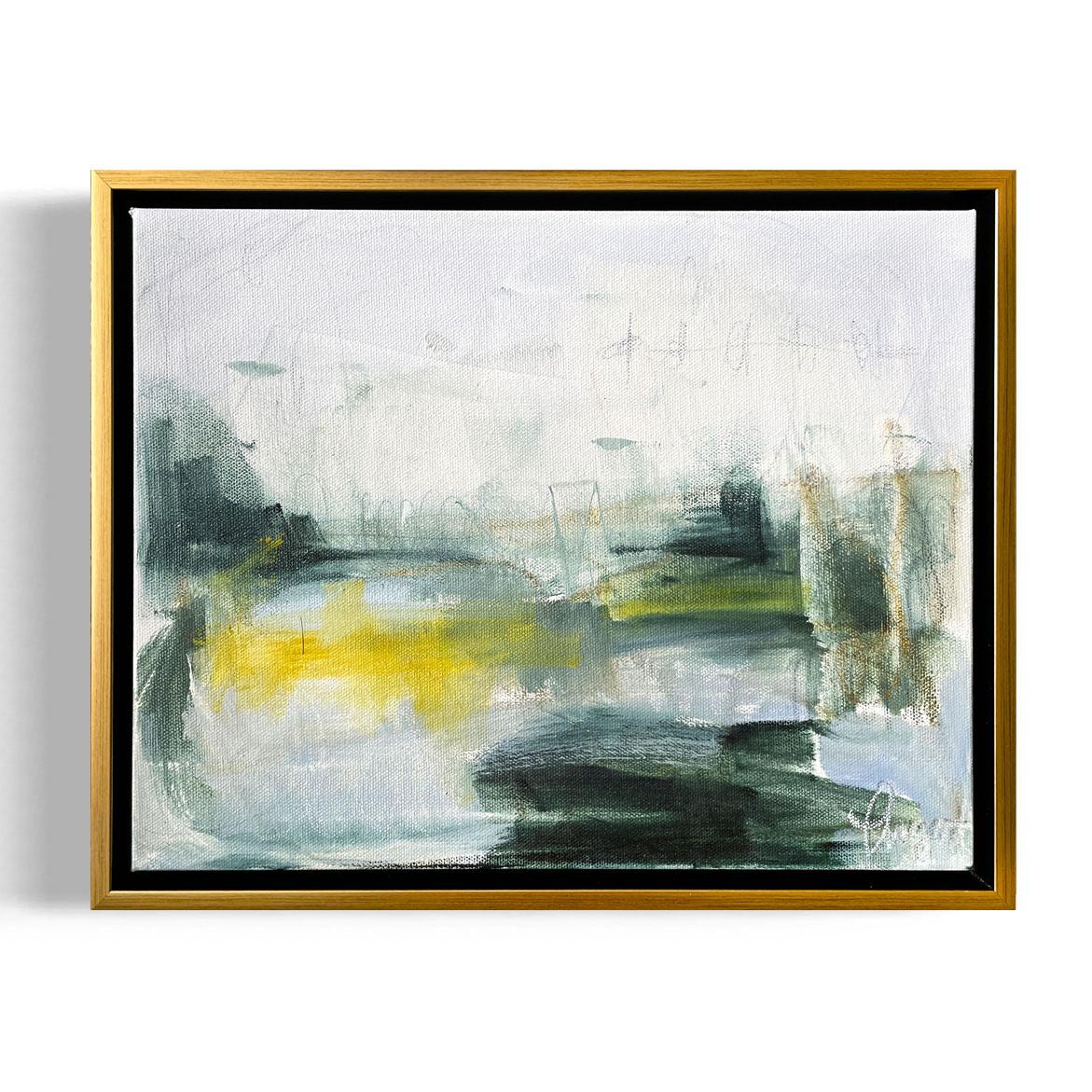 Augusta Wilson Landscape Painting - "Lake No. 3", framed abstract oil painting on canvas