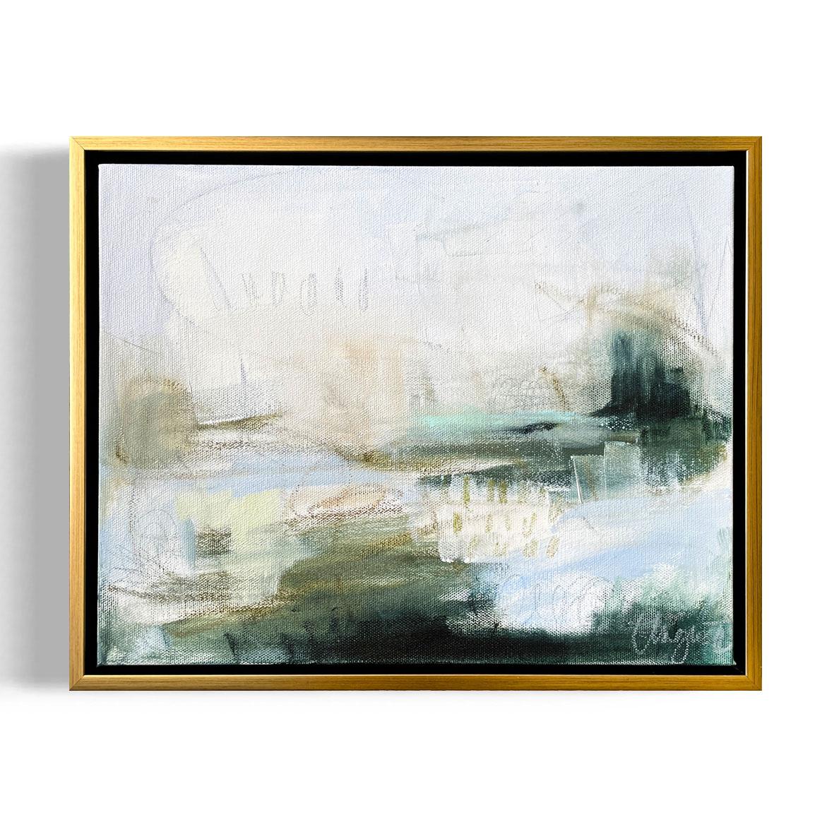 Augusta Wilson Landscape Painting - "Lake No. 5", framed abstract oil painting on canvas