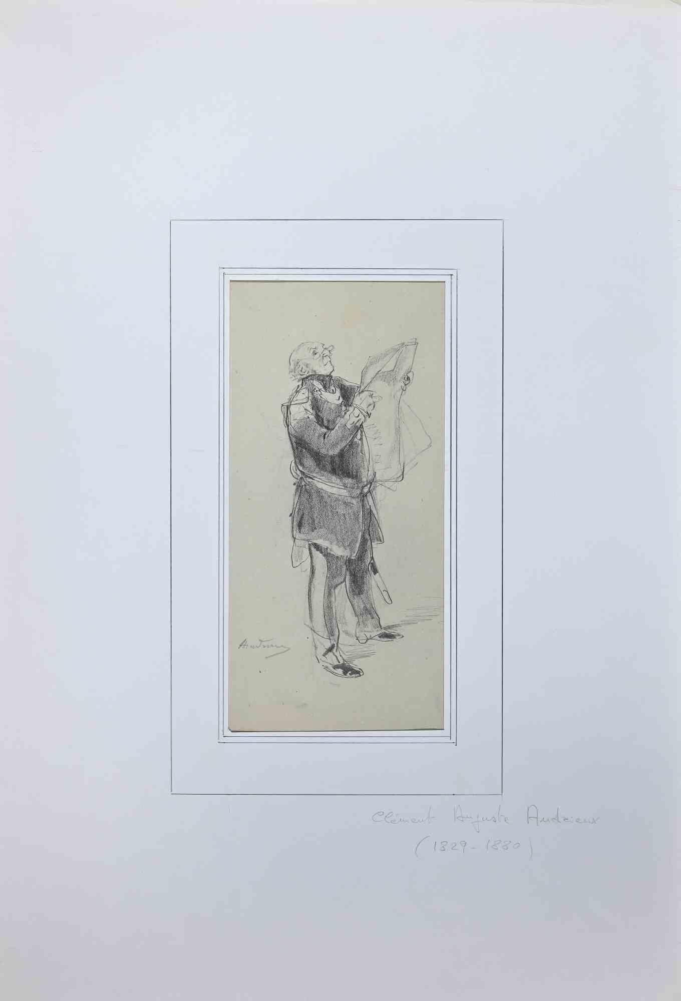 Man Reading - Original Drawing by Auguste Andrieux - 19th Century For Sale 1
