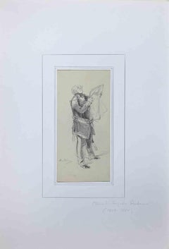 Man Reading - Original Drawing by Auguste Andrieux - 19th Century