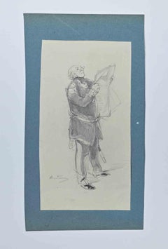 Antique Man Reading - Original Pencil Drawing by Auguste Andrieux - 19th Century