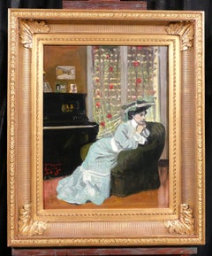 Woman sitting in her interior at the piano painting impressionist Tiffany