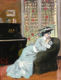 Woman sitting in her interior at the piano painting impressionniste Tiffany