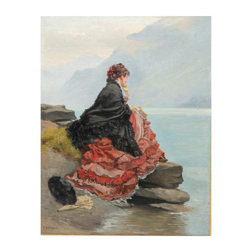 Auguste Bachelin Figurative Painting - Au Bord du Lac (Reflection)