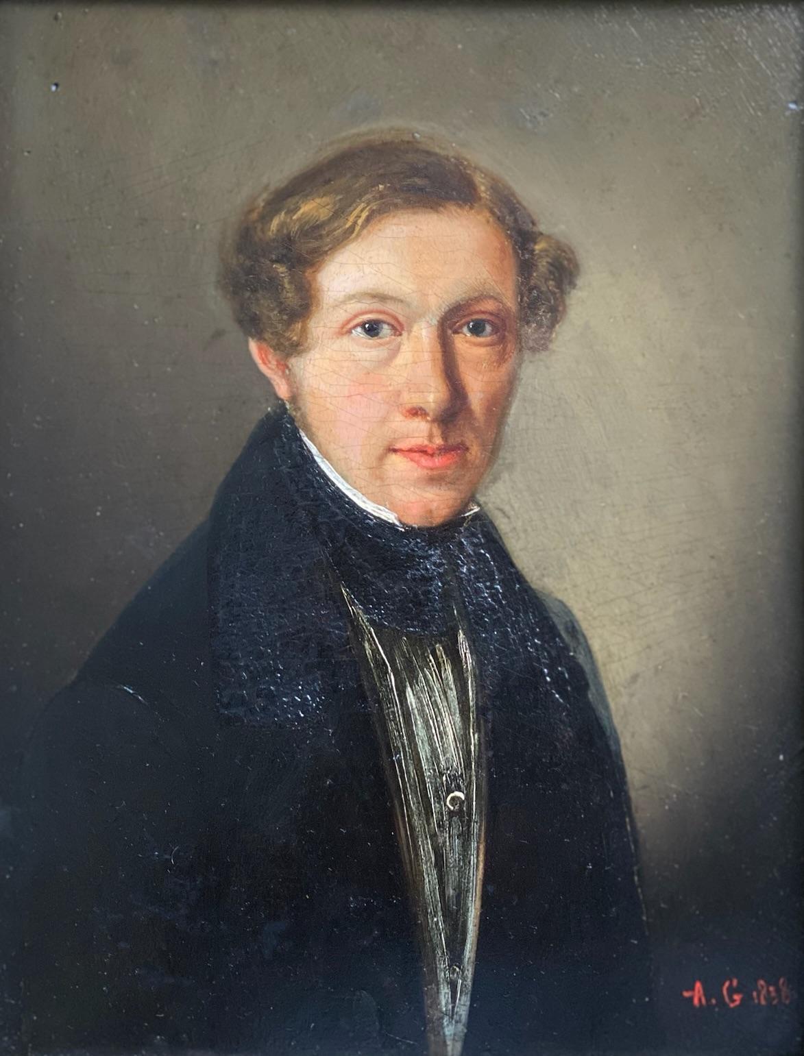 Un giovane poeta o artista, ritratto del periodo romantico francese di una figura sensibile - Painting di Auguste Barthélémy Glaize