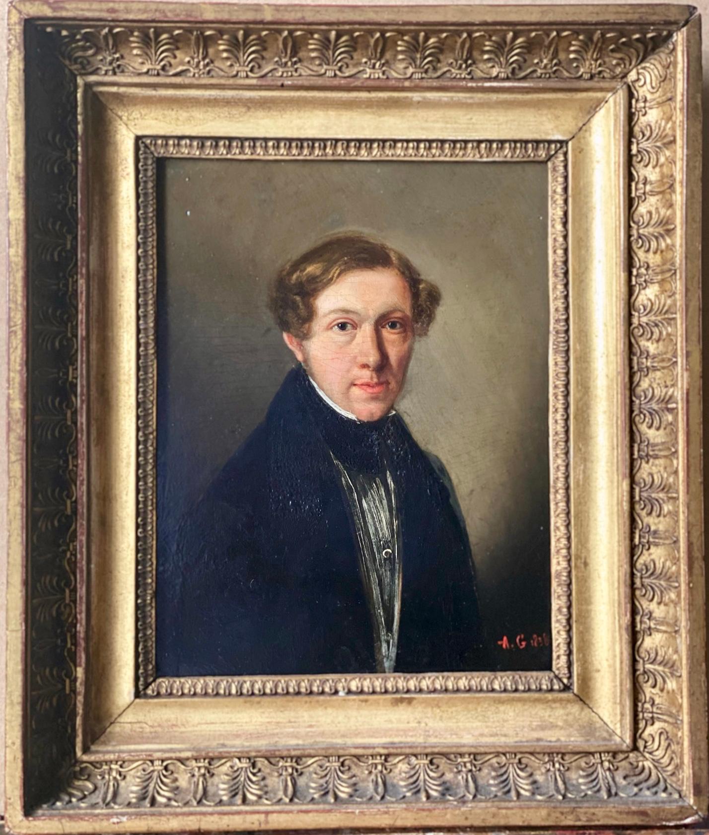 Un giovane poeta o artista, ritratto del periodo romantico francese di una figura sensibile - Portrait Painting Grigio di Auguste Barthélémy Glaize