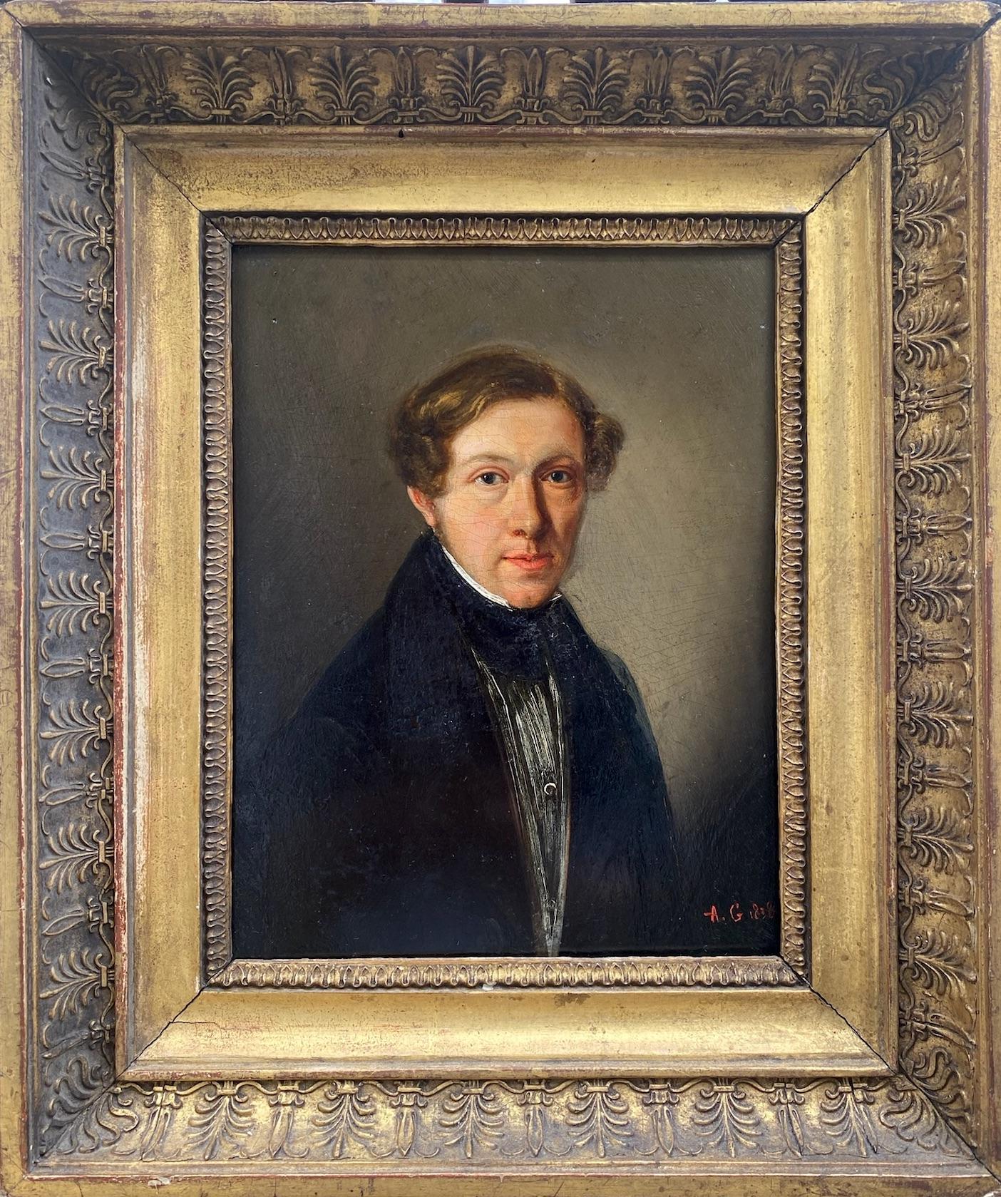 A young poet or artist, French Romantic period portrait of a sensitive figure