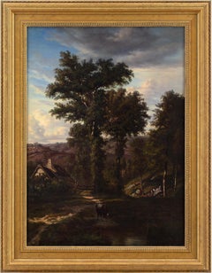 Auguste Bohm Romantic Landscape With Oak Trees, Oil Painting