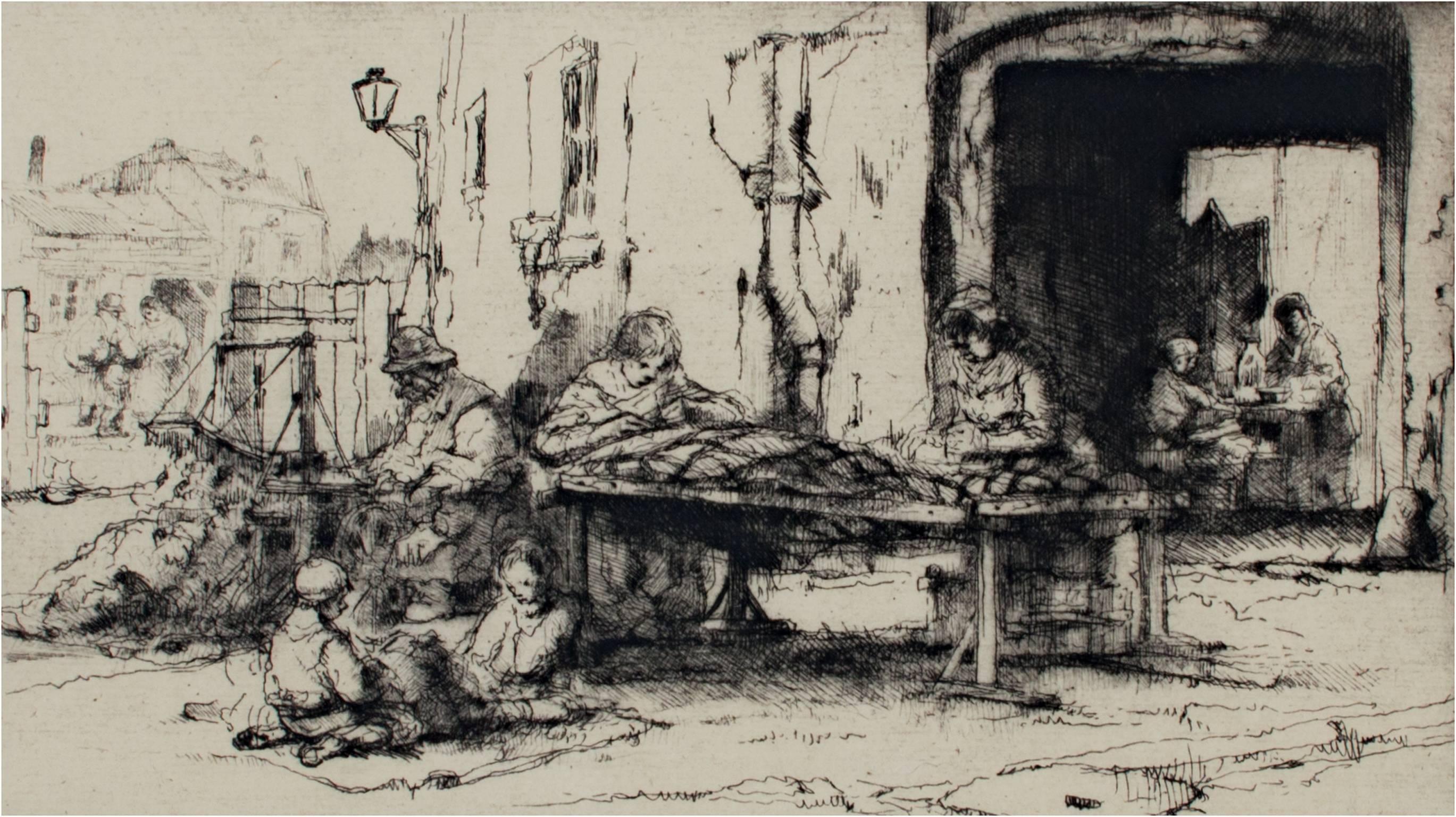 "Les Matelassiers (The Mattress Makers)," Original Etching signed by A. Brouet