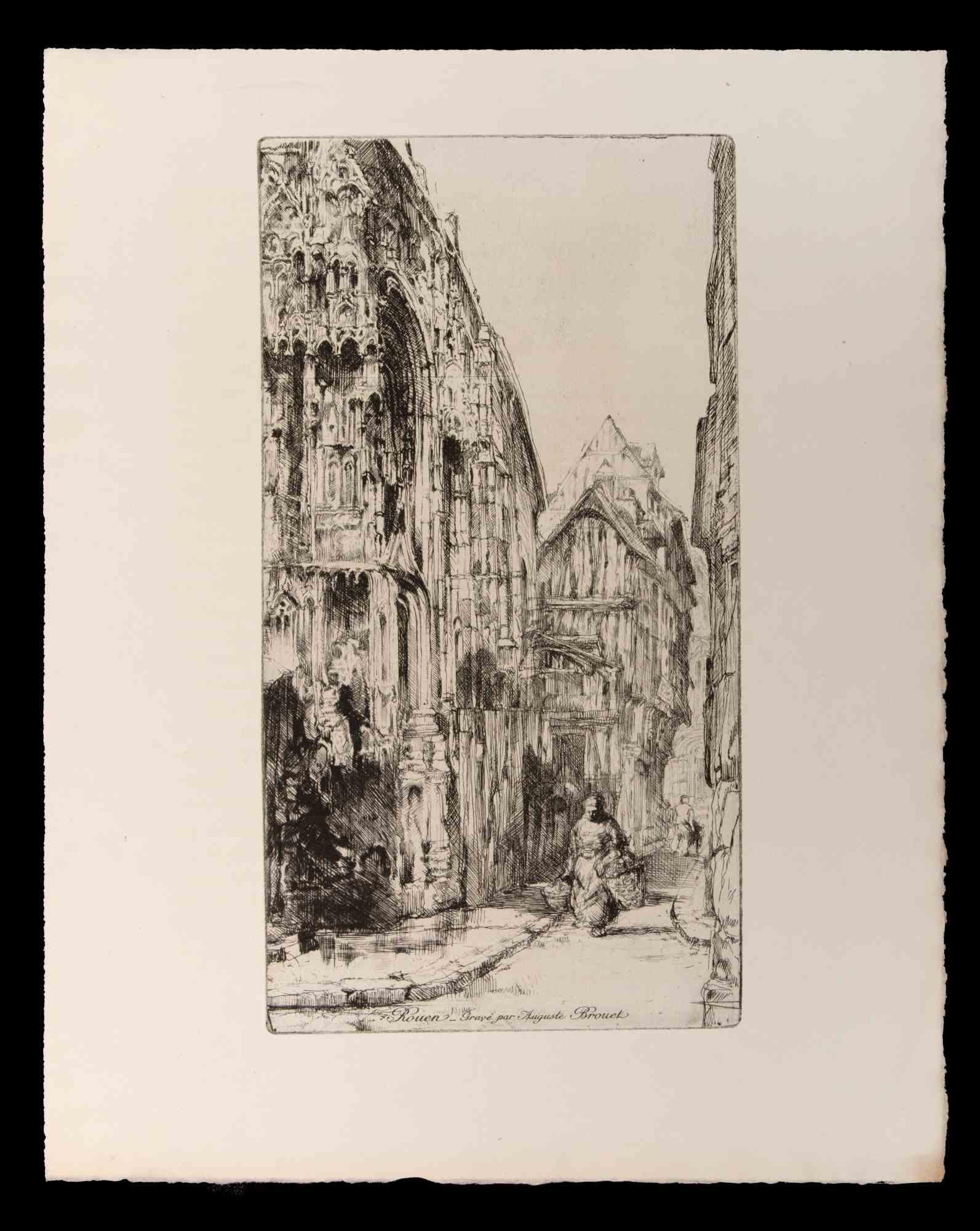 Rouen - Original Etching by Auguste Brouet - Early 20th Century