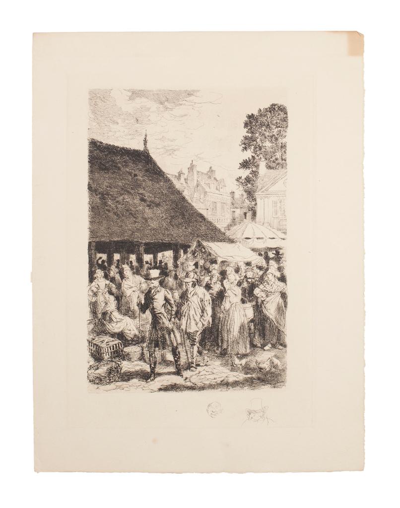 The Market - Original Etching by Auguste Brouet - Early 20th Century