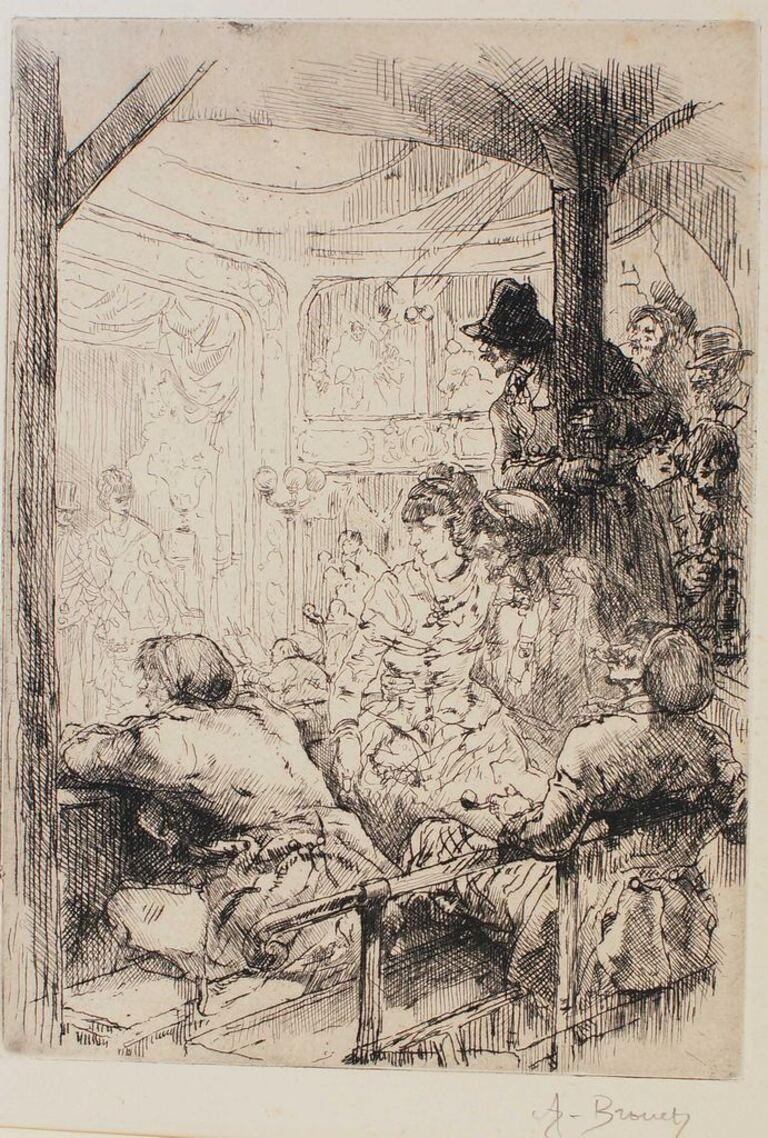 Theater -  Etching by Auguste Brouet - Early 20th Century