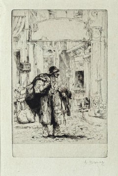 Antique Wanderer - Original Etching by Auguste Brouet - Early 20th Century